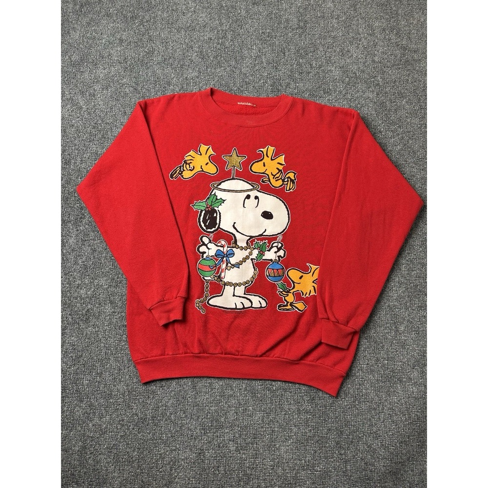 Mens Sweatshirt Peanuts Snoopy‎ Christmas 1985 Red Graphic, Size L
